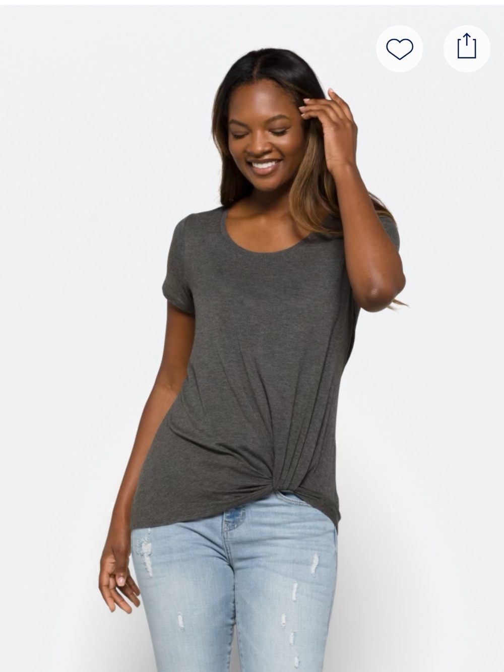 nine britton Charcoal Short Sleeve Knot Hem Tee